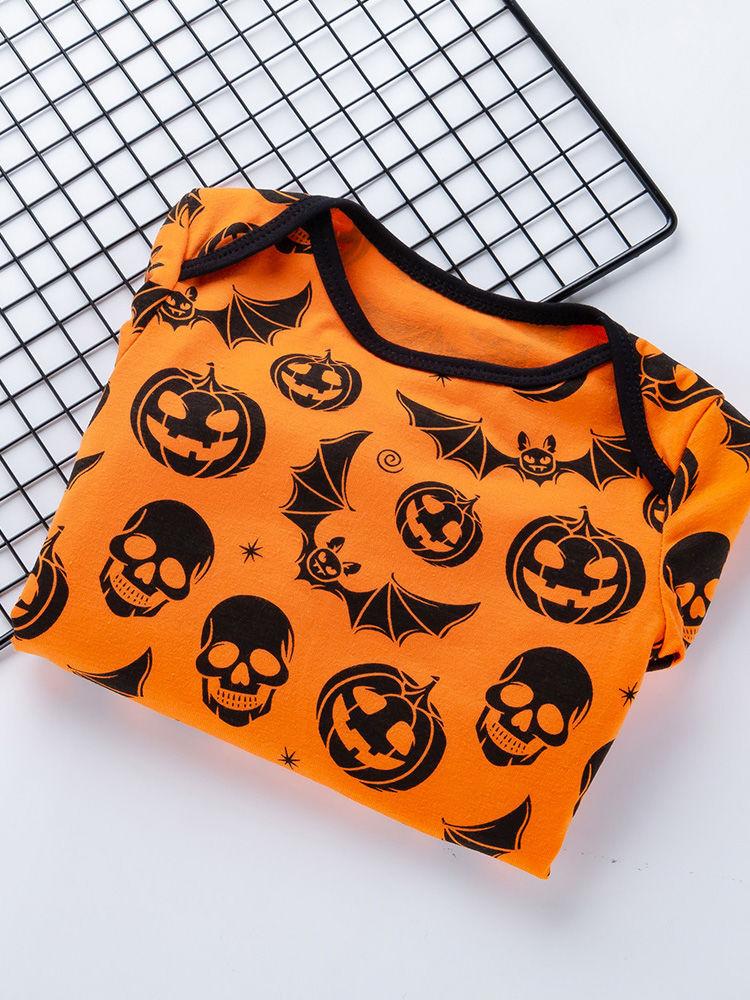 Halloween Pumpkin Bat Skull Printed Baby Bodysuit - dianjiang-