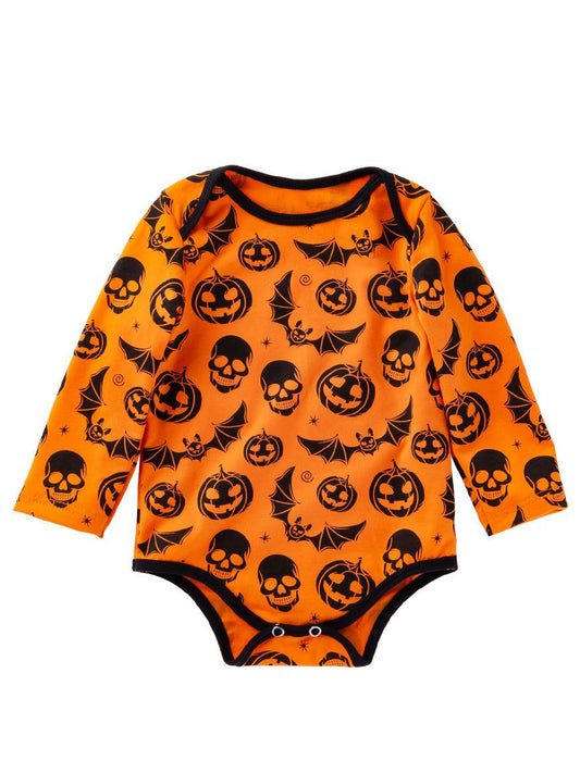 Halloween Pumpkin Bat Skull Printed Baby Bodysuit - dianjiang-