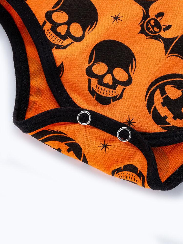 Halloween Pumpkin Bat Skull Printed Baby Bodysuit - dianjiang-