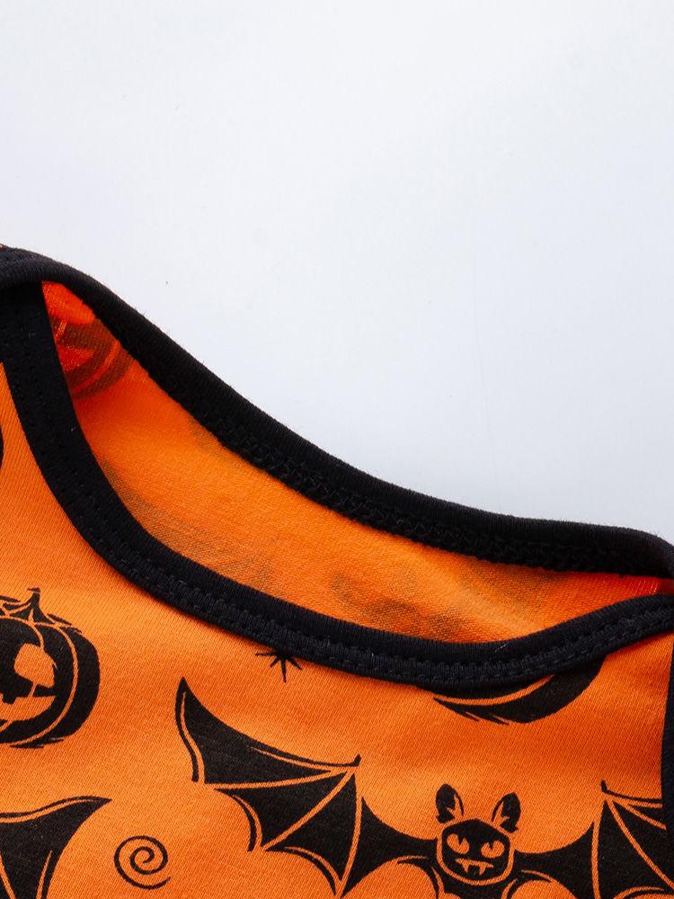 Halloween Pumpkin Bat Skull Printed Baby Bodysuit - dianjiang-