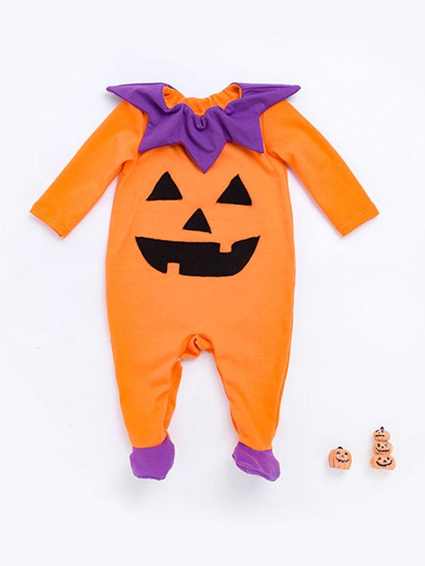 Halloween Pumpkin Color Blocking Long-sleeve Jumpsuit - dianjiang-