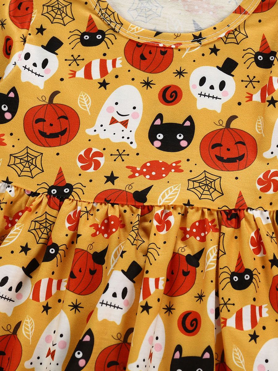 Halloween Theme Baby Toddler Girl Flared Sleeve Dress - dianjiang-