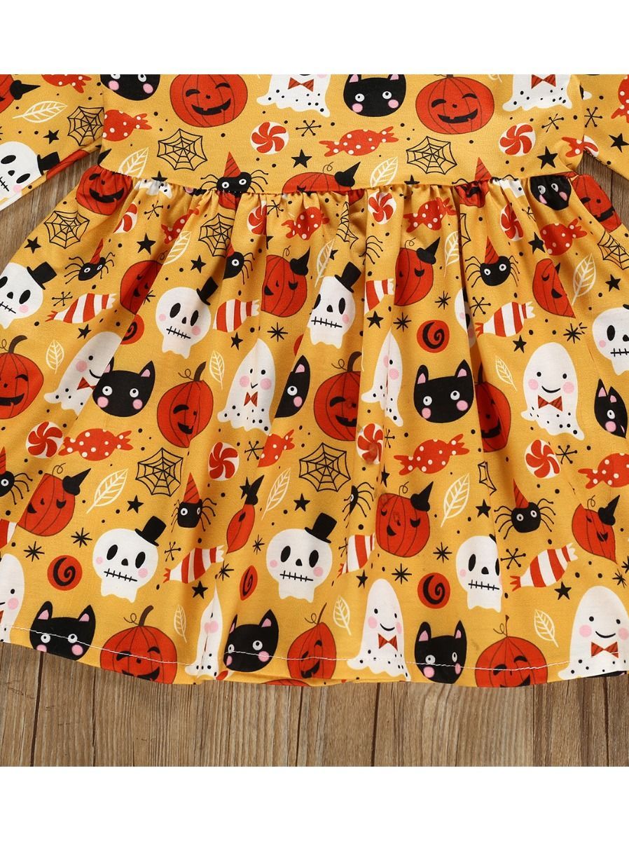 Halloween Theme Baby Toddler Girl Flared Sleeve Dress - dianjiang-