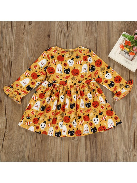 Halloween Theme Baby Toddler Girl Flared Sleeve Dress - dianjiang-