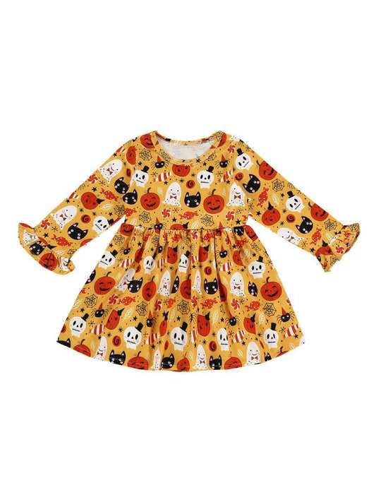 Halloween Theme Baby Toddler Girl Flared Sleeve Dress - dianjiang-