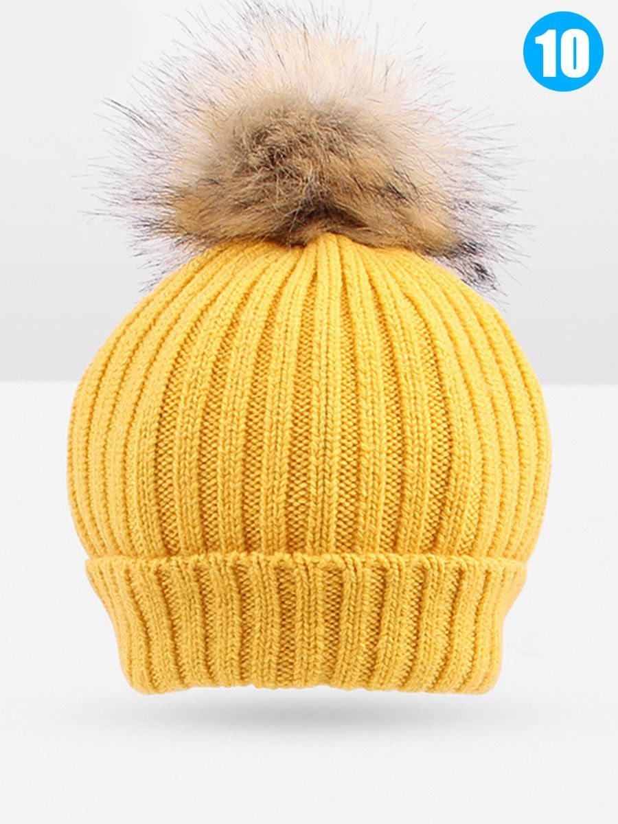 Cute Ball Trimmed Knitted Hat Solid Color for Autumn Winter - dianjiang-