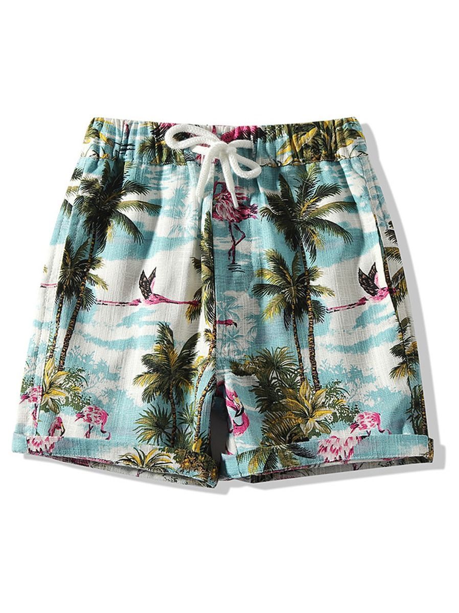 Hawaii Style Coconut Tree Flamingo Beach Toddler Little Boy Pull-on Shorts - dianjiang-
