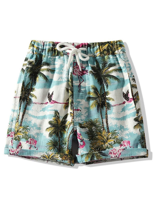 Hawaii Style Coconut Tree Flamingo Beach Toddler Little Boy Pull-on Shorts - dianjiang-