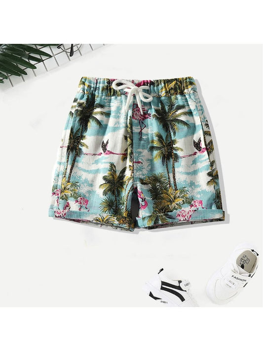 Hawaii Style Coconut Tree Flamingo Beach Toddler Little Boy Pull-on Shorts - dianjiang-