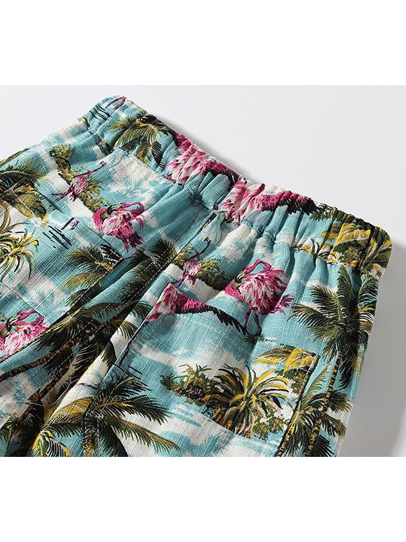 Hawaii Style Coconut Tree Flamingo Beach Toddler Little Boy Pull-on Shorts - dianjiang-