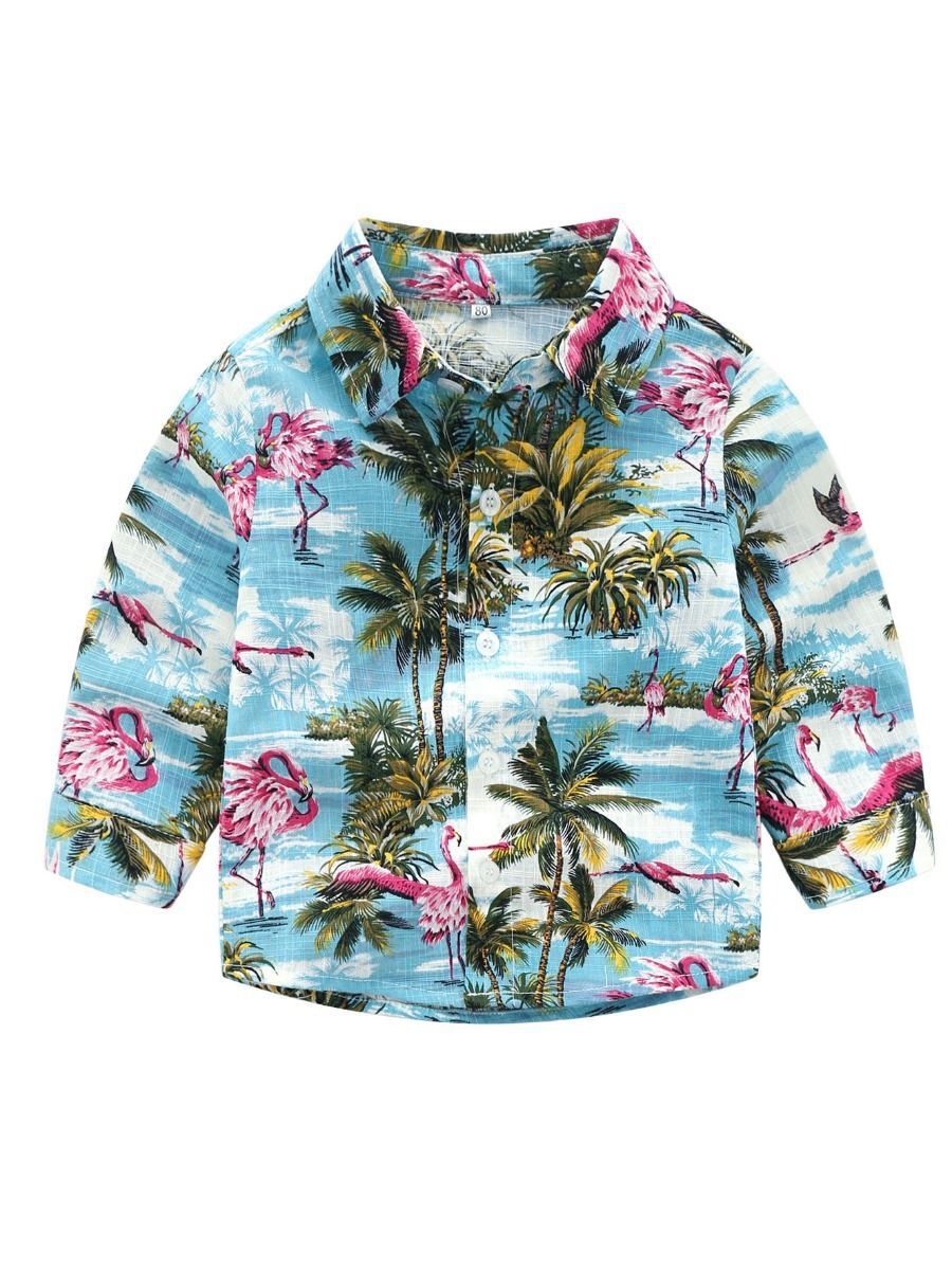 Hawaiian Style Long Sleeves Shirt Baby Little Boys Beach Clothes - dianjiang-