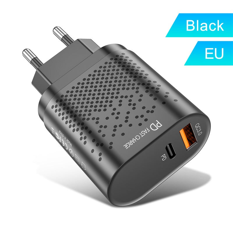 USLION EU/US Plug PD USB Charger 36W 3A Quik Charge 3.0 Mobile Phone Charger For iPhone 11 Samsung Xiaomi Fast Wall Chargers - dianjiang-