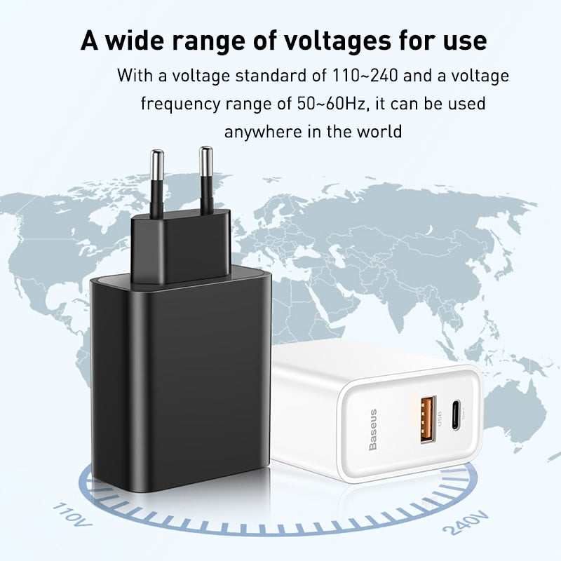 Baseus Dual USB Fast Charger 30W Support Quick Charge 4.0 3.0 Phone Charger Portable USB C PD Charger QC 4.0 3.0 ForXiaomi - dianjiang-