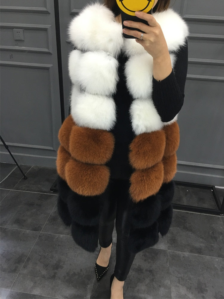 Fashion Streetwear Women Long Elegant Faux Fur Vest Coat Plus Sizes Warm Winter Furry Coat Casual Fake Fox Fur Vest Jacket S-3XL - dianjiang-