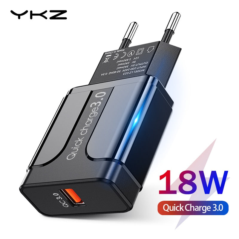 YKZ Mobile Phone Charger Quick Charge QC 3.0 4.0 18W Fast Charging EU US Plug Adapter Wall USB Charger For iPhone Samsung Xiaomi - dianjiang-