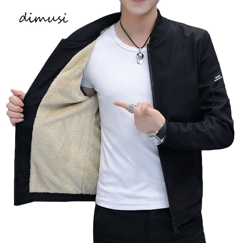 DIMUSI Men's Bomber Zipper Jacket Winter Male Fleece Warm Coats Casual Streetwear Hip Hop Slim Fit Pilot Jackets Mens Clothing - dianjiang-