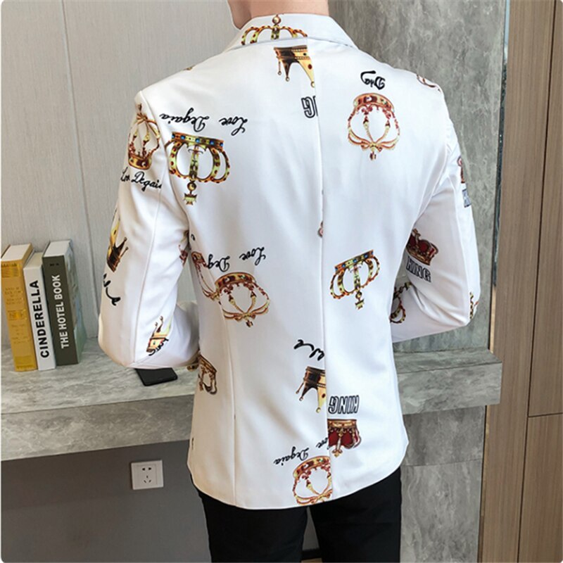 Crown Printing Men's Blazer Wedding Busines Clothing Men's Slim Tuxedo Spring Casual Men's Party Stage Formal Suit Dress Jacket - dianjiang-