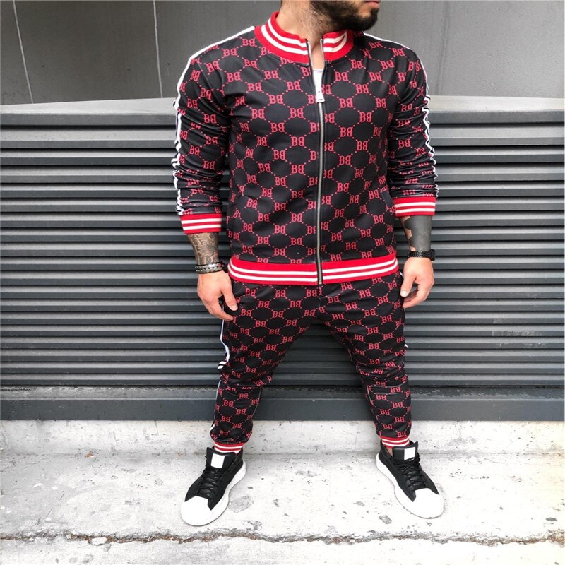 New Colorful Plaid Men Casual Zipper Set Autumn Tracksuit Set Male Sweatshirt Pocket Fashion Jackets Men Tracksuit Sets Mens set - dianjiang-