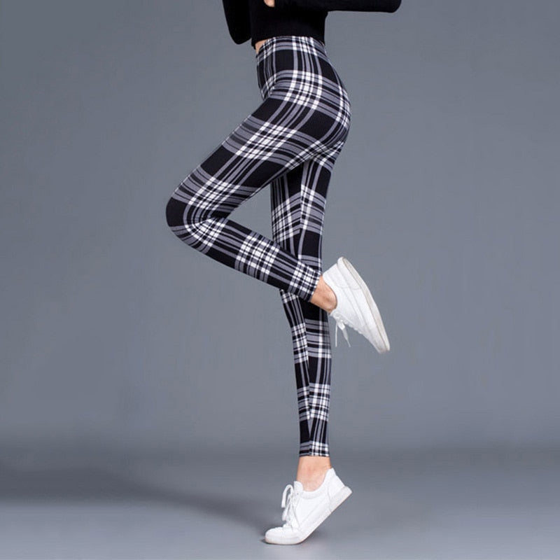 Plaid Leggings Women Sexy Pants Push Up Leggings Fashion Fitness Leggins Gym Sporting Plus Size High Waist Trousers - dianjiang-