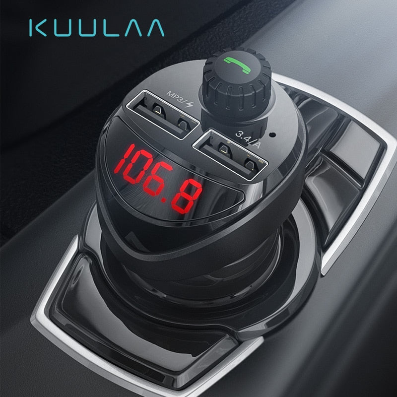 KUULAA Car Charger FM Transmitter Bluetooth Car Audio MP3 Player TF Card Car Kit 3.4A Dual USB Car Phone Charger For Xiaomi Mi - dianjiang-