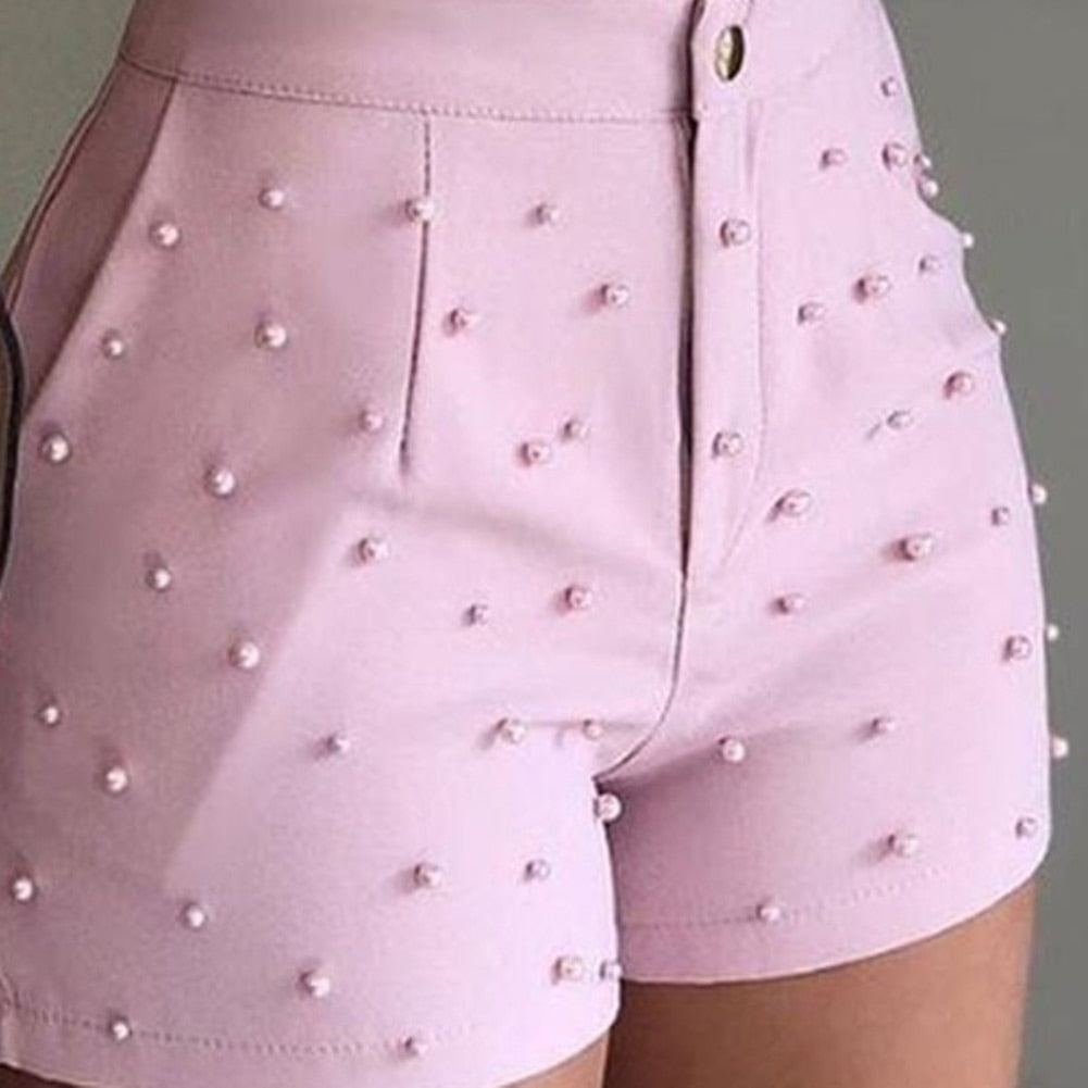 2020 new Fashion Solid Color High Waist Button Ruffled Beaded Summer Women Shorts Button Ruffled Beaded Summer Women Shorts - dianjiang-