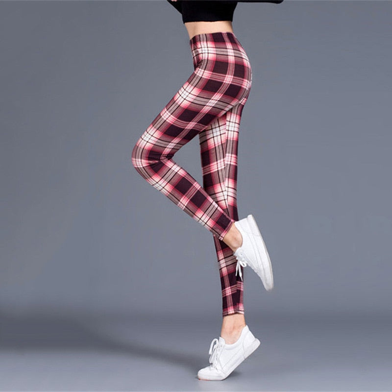 Plaid Leggings Women Sexy Pants Push Up Leggings Fashion Fitness Leggins Gym Sporting Plus Size High Waist Trousers - dianjiang-