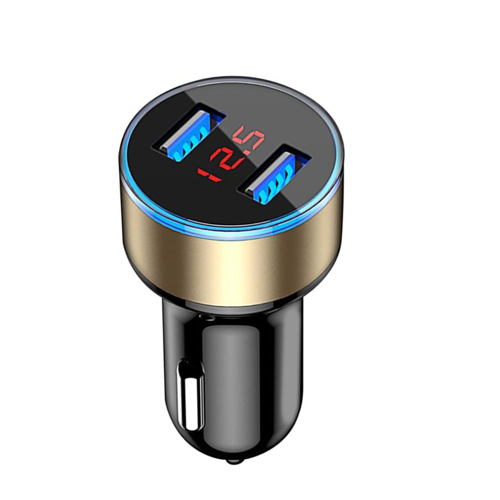 Mini USB Car Charger For iPhone XR 11 Fast Car Phone Chargers Fast Charging With LED Display 3.1A Dual USB Phone Charger in car - dianjiang-