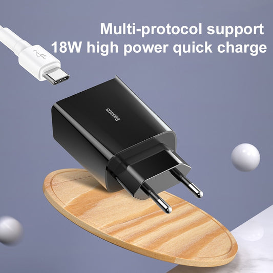 Baseus 18W Fast USB Charger Support Quick Charge 3.0 USB Type-C PD Charger Mini Portable Phone Charger ForHuawei ForXiaomi ForiP - dianjiang-