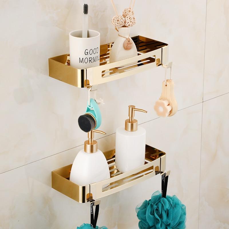 Bathroom Shelf Bath Storage Holder Wall Mounted Gold  Stainless Steel Square Bath Shower Shelf Bath Shampoo Holder Corner shelf - dianjiang-