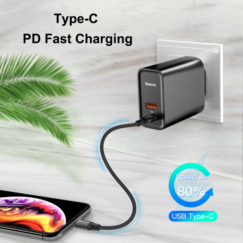 Baseus Dual USB Fast Charger 30W Support Quick Charge 4.0 3.0 Phone Charger Portable USB C PD Charger QC 4.0 3.0 ForXiaomi - dianjiang-