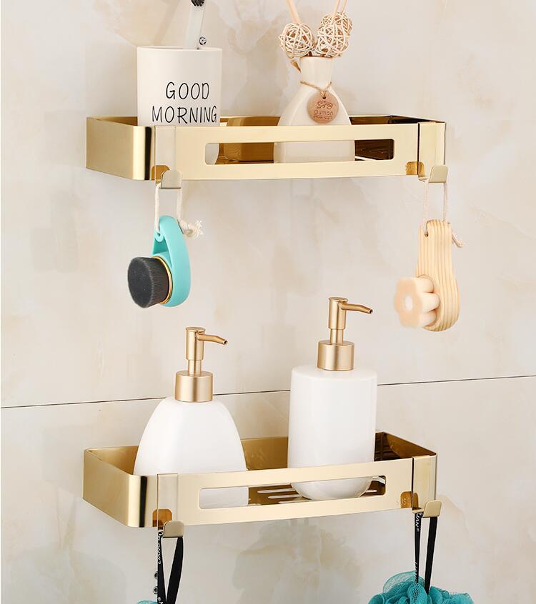 Bathroom Shelf Bath Storage Holder Wall Mounted Gold  Stainless Steel Square Bath Shower Shelf Bath Shampoo Holder Corner shelf - dianjiang-