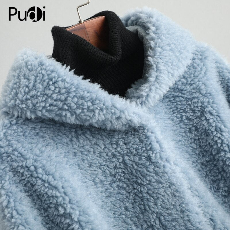 PUDI women winter real wool fur coat jacket female girl sheep shearing hooded coats lady fur parka jacket overcoats A59428 - dianjiang-