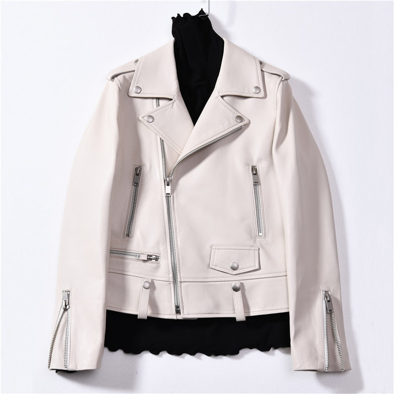 Spring Genuine Leather Jacket Women 2019 Fashion Real Sheepskin Coat Rivet Motorcycle Biker Jacket Female Sheep Leather Coat - dianjiang-