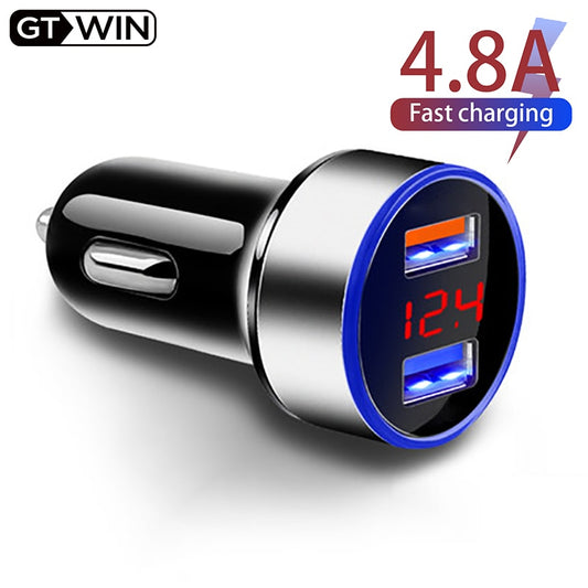 GTWIN 4.8A Car Charger Mobile Phone Fast Charging Adapter in Car with LED Display Quick Charge Dual USB Car Charger Universal - dianjiang-