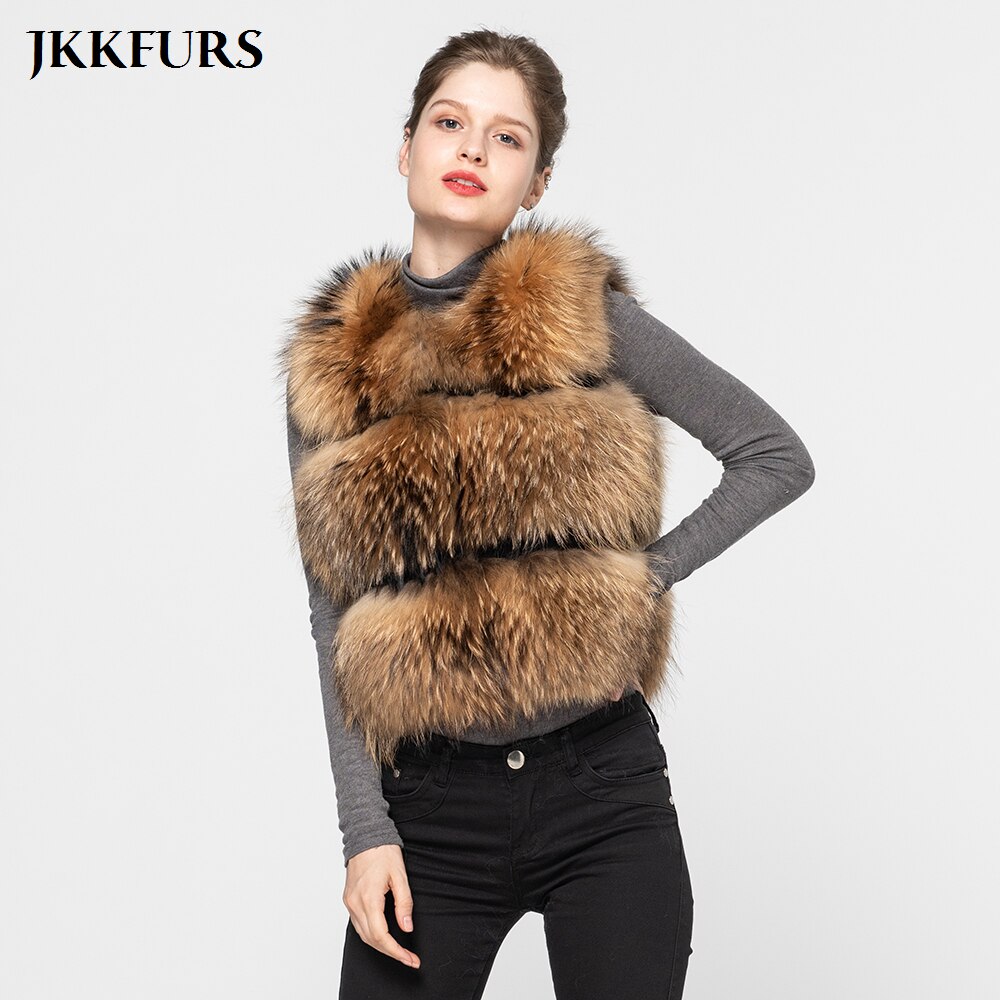 2020 New Arrivals Women Real Raccoon Fur Vest Winter Thick Warm Fashion Gilet Waistcoat New 3 Rows S1150A - dianjiang-