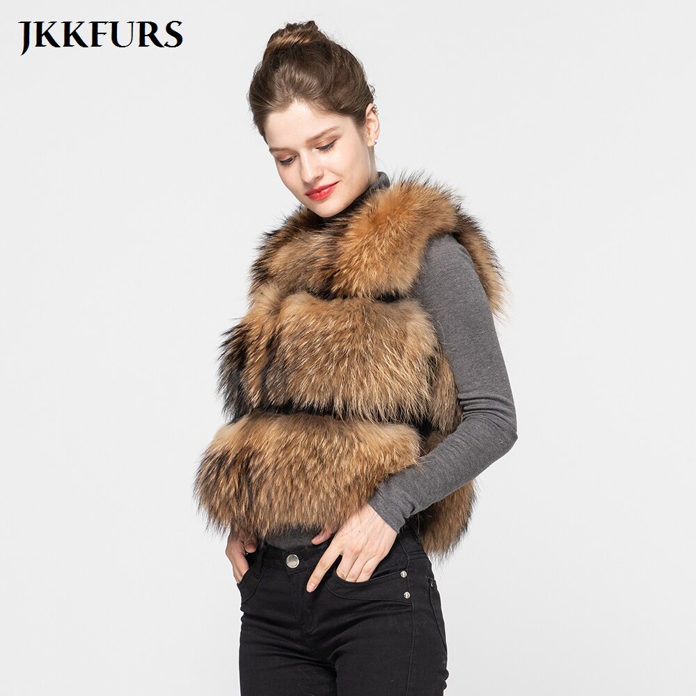 2020 New Arrivals Women Real Raccoon Fur Vest Winter Thick Warm Fashion Gilet Waistcoat New 3 Rows S1150A - dianjiang-