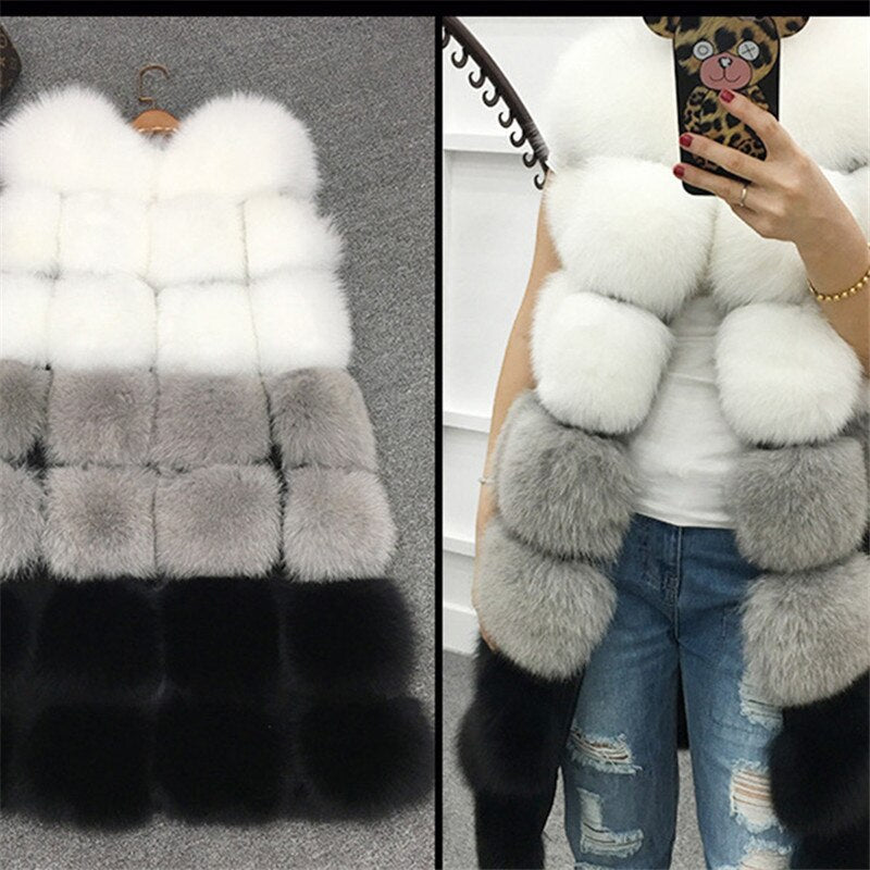 Fashion Streetwear Women Long Elegant Faux Fur Vest Coat Plus Sizes Warm Winter Furry Coat Casual Fake Fox Fur Vest Jacket S-3XL - dianjiang-