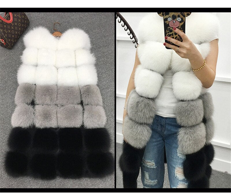 Fashion Streetwear Women Long Elegant Faux Fur Vest Coat Plus Sizes Warm Winter Furry Coat Casual Fake Fox Fur Vest Jacket S-3XL - dianjiang-