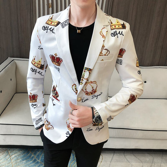 Crown Printing Men's Blazer Wedding Busines Clothing Men's Slim Tuxedo Spring Casual Men's Party Stage Formal Suit Dress Jacket - dianjiang-