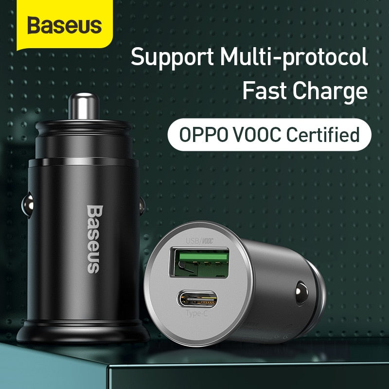 Baseus 30W Metal Car Charger for Samsung AFC Quick Charge 4.0 for Xiaomi Huawei SCP Auto Type C PD Fast Car Mobile Phone Charger - dianjiang-