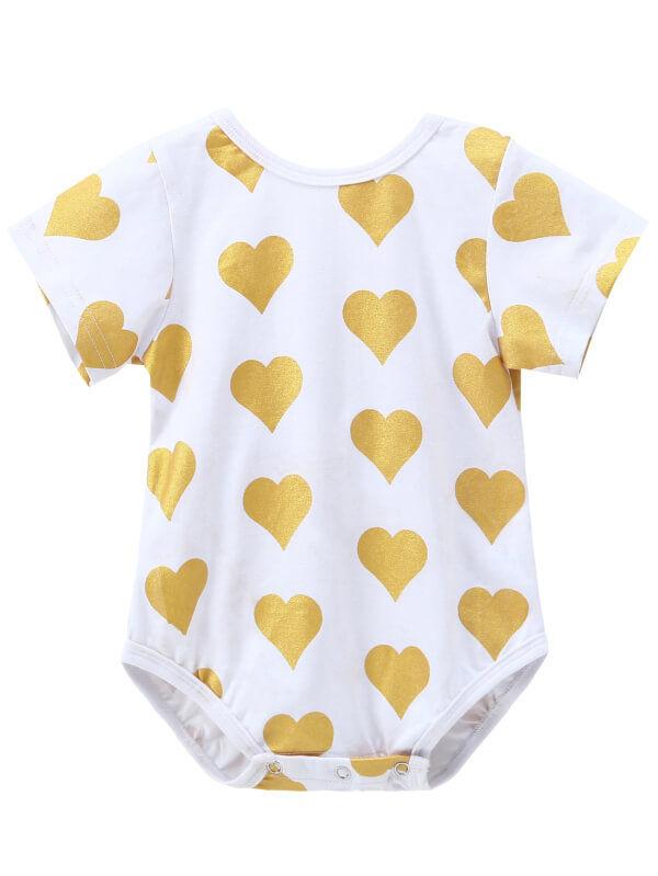 Hearts Pattern Printed Onesie Golden Bow Junpsuit for Babies - dianjiang-