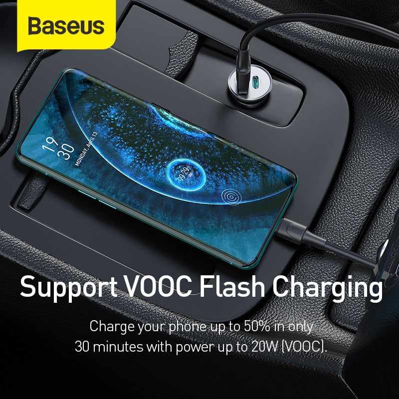 Baseus 30W Metal Car Charger for Samsung AFC Quick Charge 4.0 for Xiaomi Huawei SCP Auto Type C PD Fast Car Mobile Phone Charger - dianjiang-