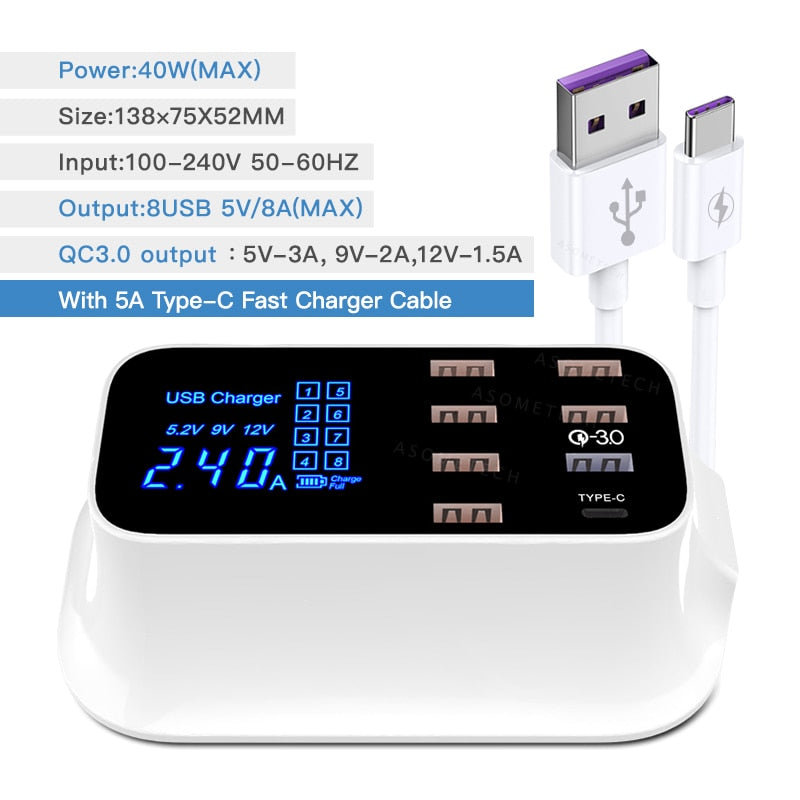 8 Ports Quick Charge 3.0 USB Charger For Android iPhone Adapter 18W PD 3.0 Phone Tablet Fast Charger For xiaomi huawei samsung - dianjiang-