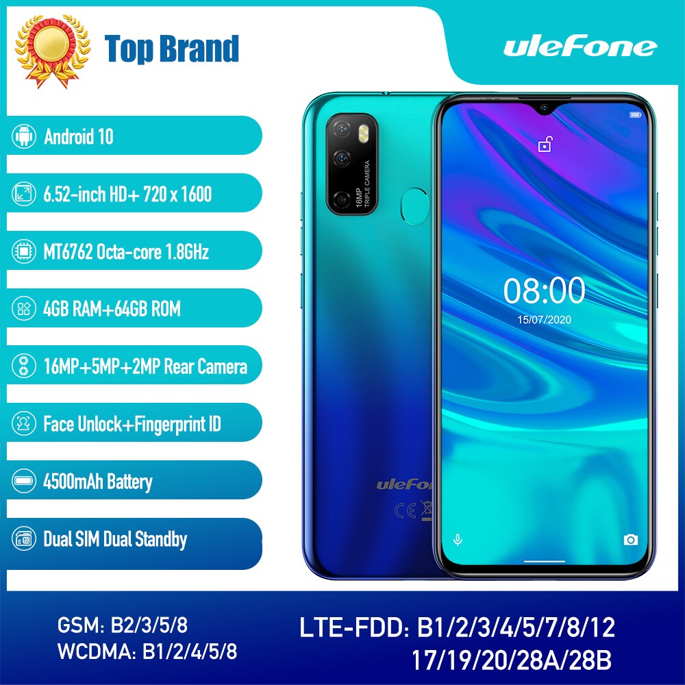 Ulefone Note 9P Smartphone Android 10 4GB+64GB Waterdrop Screen 6.52-inch Mobile phone Octa-core 4G Celular Phone - dianjiang-