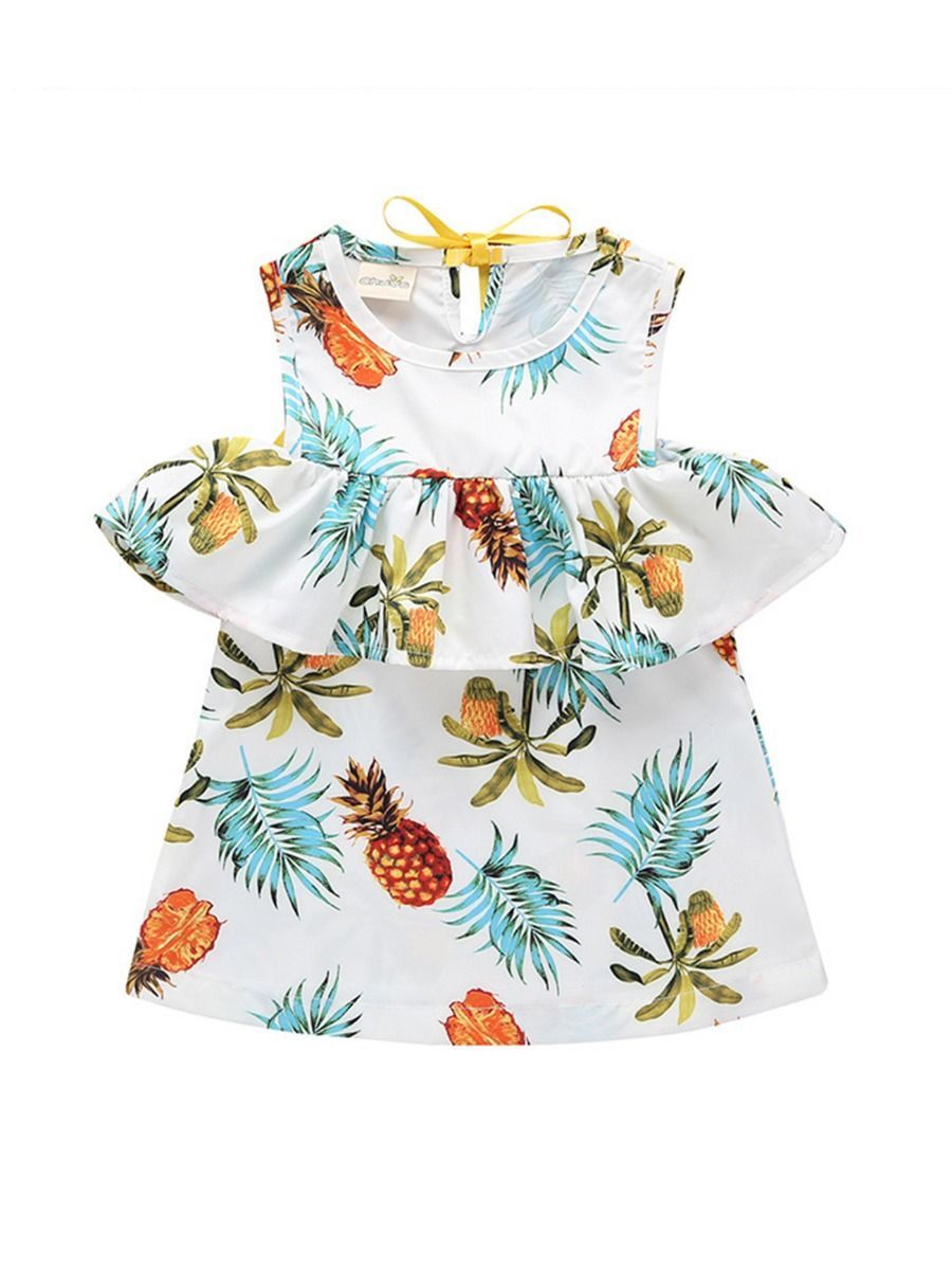 High Summer Ruffled Pineapple Print Off Shoulder Shift Dress - dianjiang-