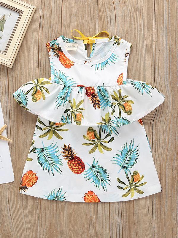 High Summer Ruffled Pineapple Print Off Shoulder Shift Dress - dianjiang-