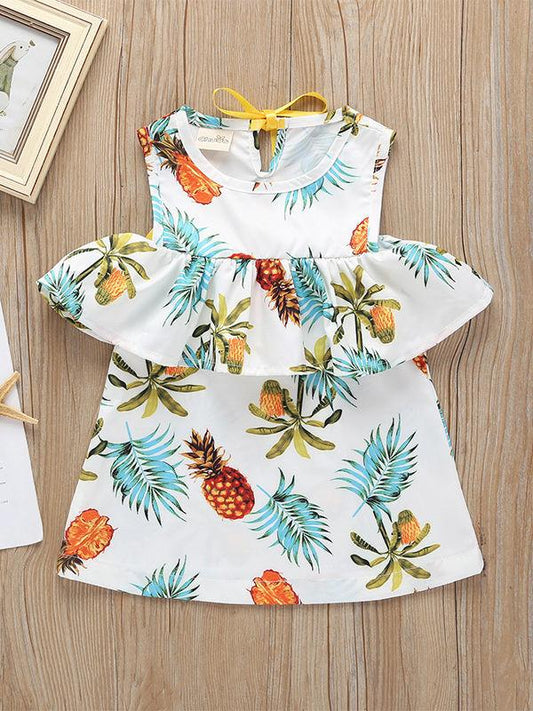 High Summer Ruffled Pineapple Print Off Shoulder Shift Dress - dianjiang-