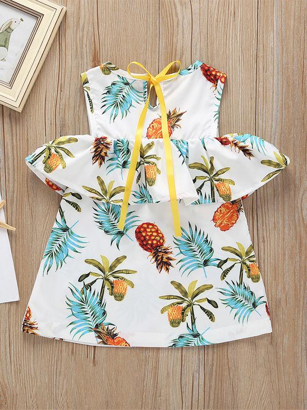 High Summer Ruffled Pineapple Print Off Shoulder Shift Dress - dianjiang-