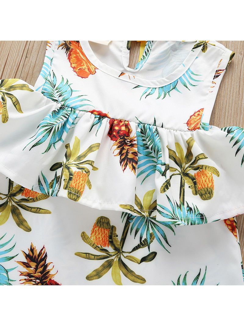 High Summer Ruffled Pineapple Print Off Shoulder Shift Dress - dianjiang-