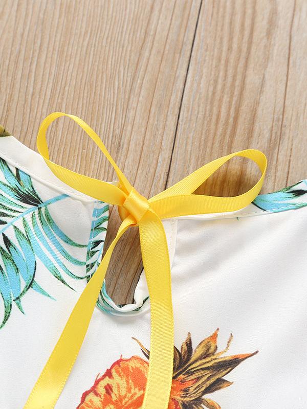 High Summer Ruffled Pineapple Print Off Shoulder Shift Dress - dianjiang-